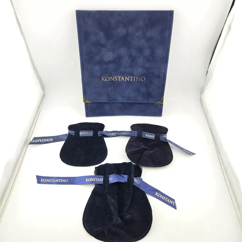 Konstantino Jewelry Pouch Dust Bag Lot of 4 Suede Envelope Case Blue